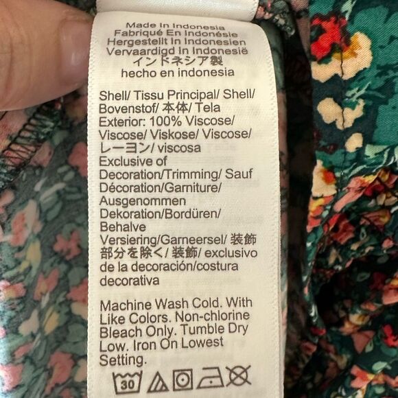 J Crew Smocked V Neck Long Sleeve Micro Floral Ruffle Midi Dress Green Size M - Picture 10 of 12